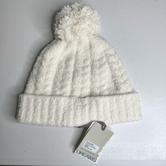 Barefoot Dreams CozyChic Cable Cream Beanie W/Pom Pom OS main image 3